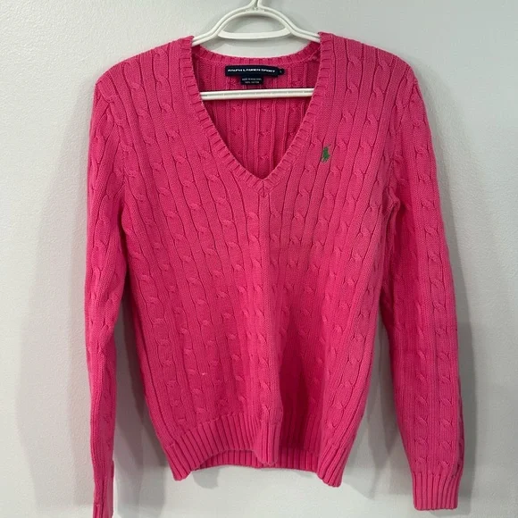 Ralph Lauren V-Neck Sweater in Vibrant Pink - Picture 1 of 4